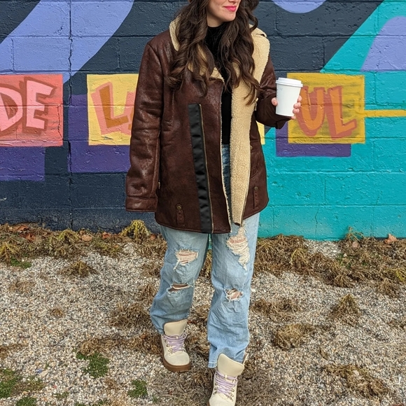 Faux Leather Jacket with Sherpa Liner - Picture 6 of 6